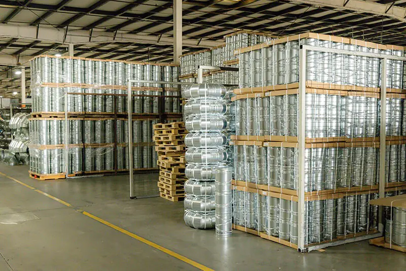 HVAC sheet metal products stored and ready for shipping